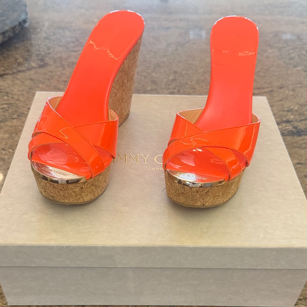 Jimmy Choo Bright Orange Wedge Sandals